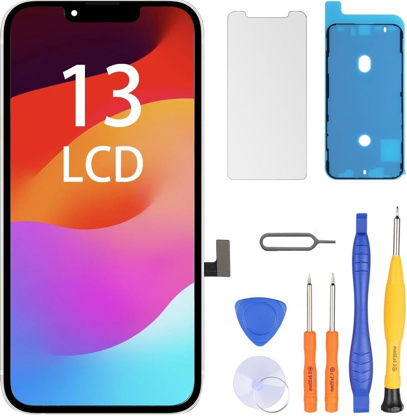 LL TRADER Screen Replacement for iPhone 13 6.1" LCD Retina FHD Display COF Touch Screen Digitizer with Repair Tool Kits, Waterproof Tape, Screen Protector (Truetone programable) 2025 New - Image 1
